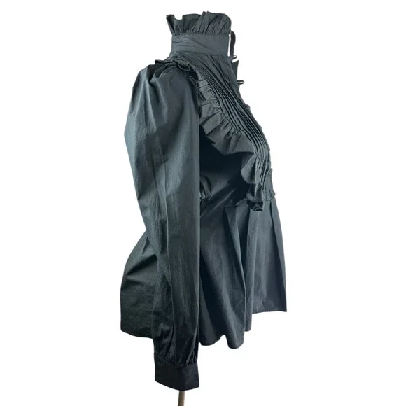 *Flawed* Victorian Choice Black Blouse Steampunk Witchy Goth Button Top Medium - Picture 13 of 16